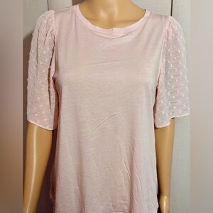 Loft blouse soft pink w/ sheer, dotted sleeves. Sz.M